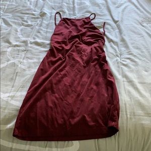 Burgundy suede bodycon halter dress